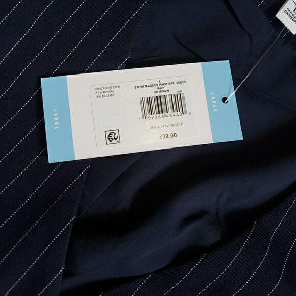 NWT Steve Madden Pinstripe Dress Navy Sizes Small Large MSRP 99.00 - Picture 7 of 8